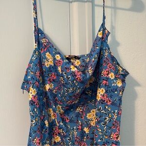 SHEIN Curve Floral Spaghetti Strap Dress - Blue and Yellow